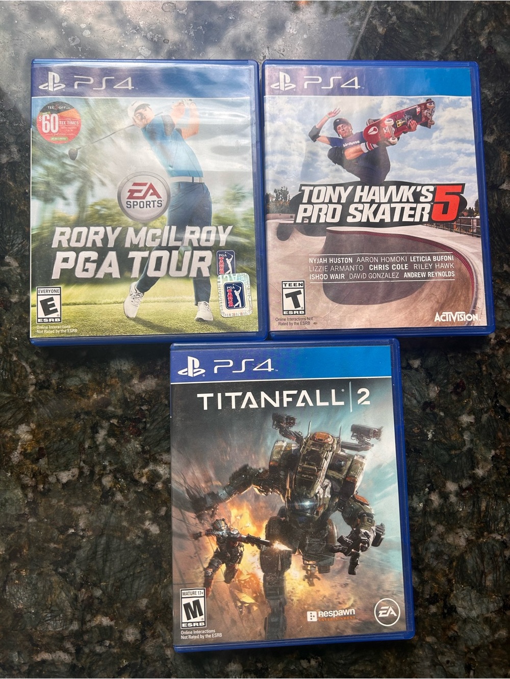 Lot of 3 Play Station 4 Games. PGA Tour, Tony Hawk Pro Skater, Titanfall 2. PS4.